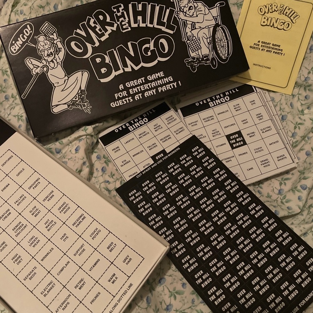 Over the Hill Bingo Game - Black and White